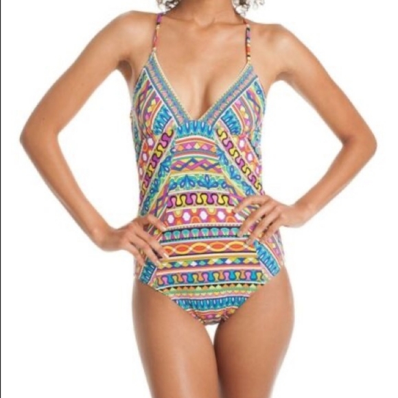Trina Turk Peruvian Stripe Colorful Swimsuit sz 14 - Picture 3 of 10